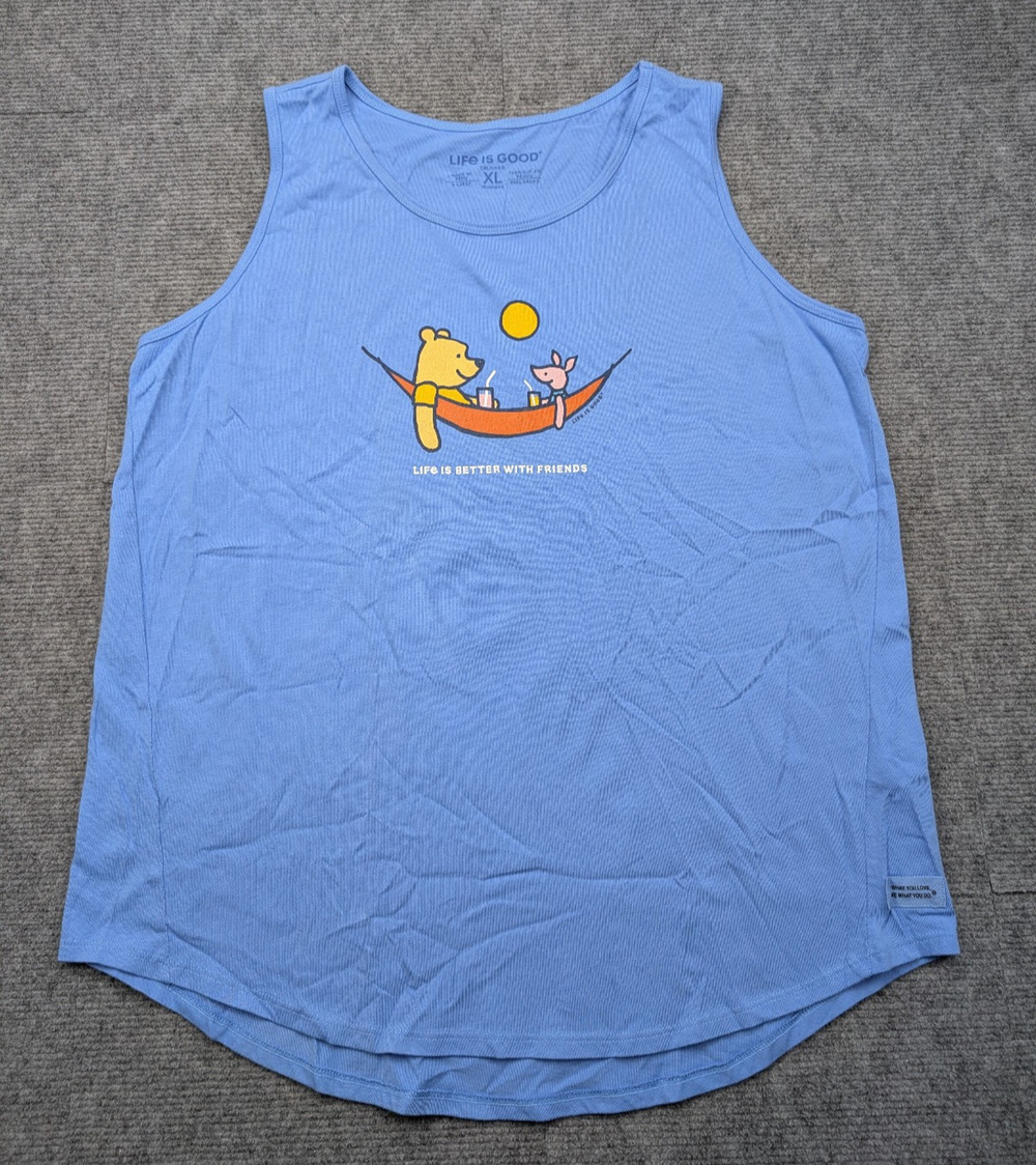 Life Is Good Tank Top Womens XL Crusher Friendship Gift Pooh Piglet Graphic Tee